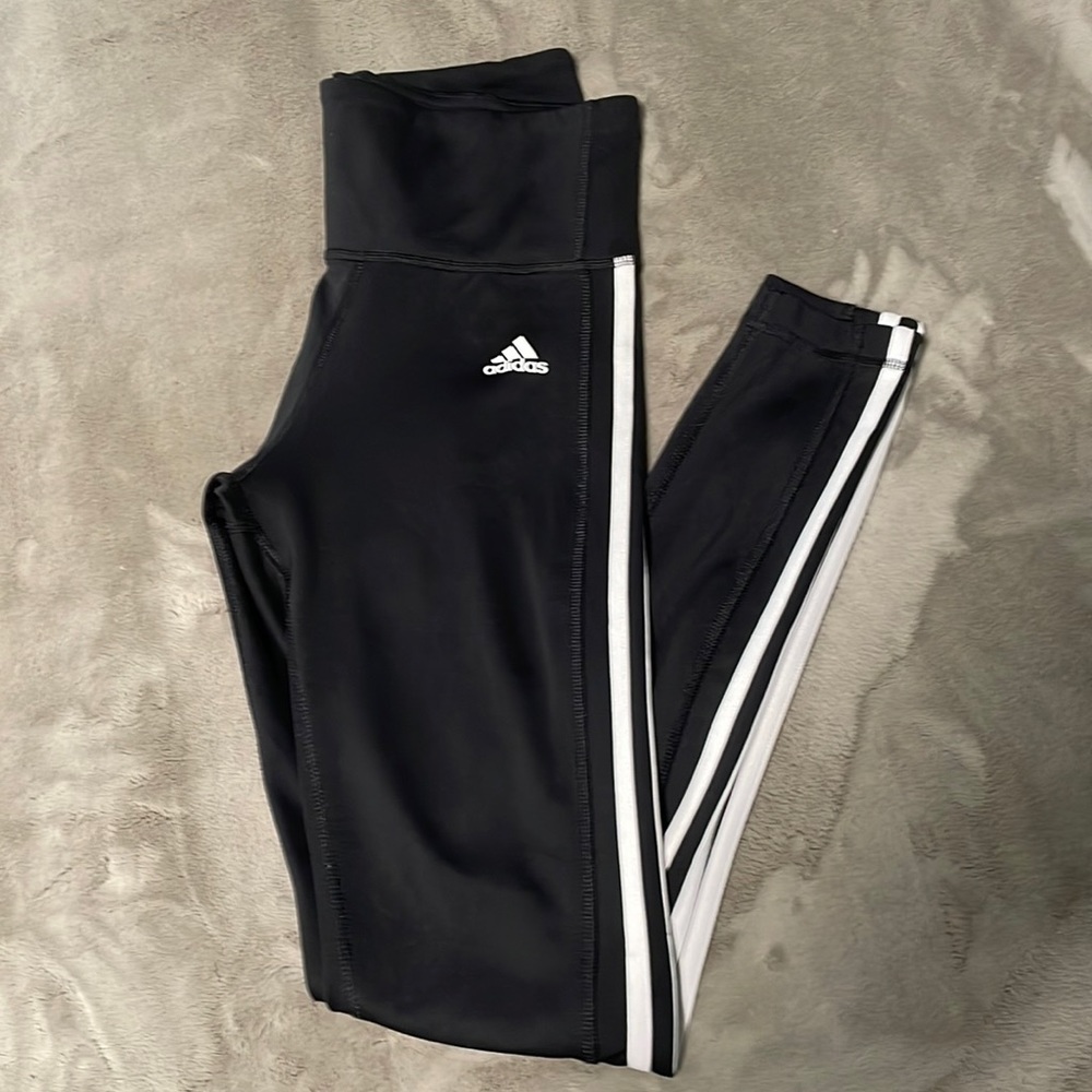 Adidas Climalite Leggings: Black w/ white Stripes